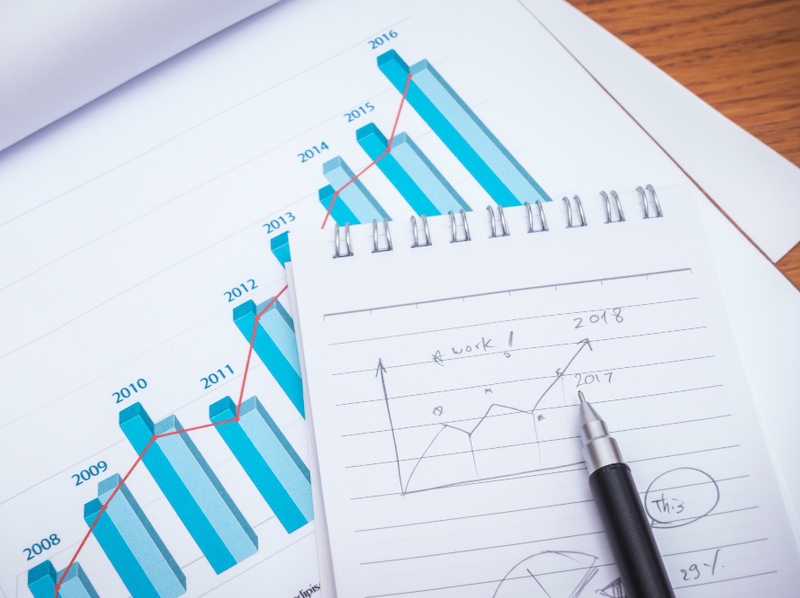 Ein Blatt mit aufsteigenden Zahlen Chart bars Diagrammen