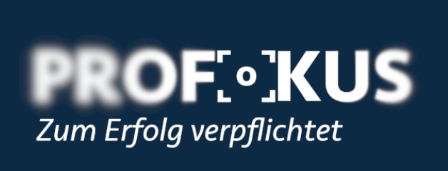 Weißes PROFOKUS Logo mit Slogan zum Download ohne Hintergrund